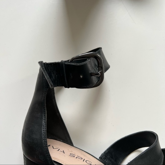 Via Spiga Black Leather Strap Ankle Strap Sandal Heels - Picture 5 of 7